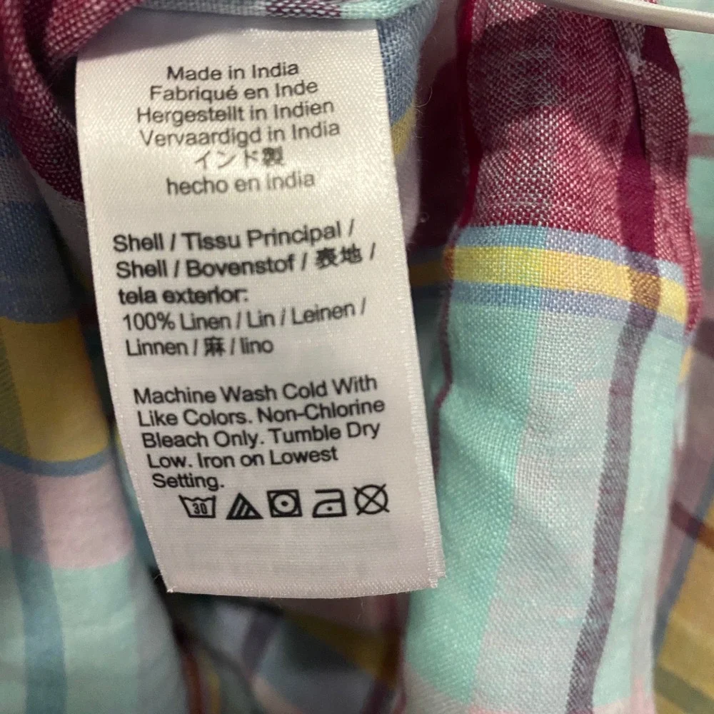 J Crew Irish Linen Baird‎ McNutt Button Up Shirt Men M Slim Plaid Preppy Coastal